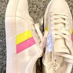 JCrew Roadtrip white sneakers with yellow and pink Size 8